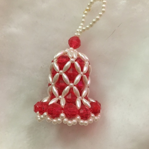 handmade Other - Festive Red and White Beaded Bell Ornament